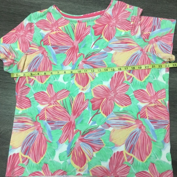 Talbots Tee Pink Green Floral T-Shirt Short Sleeve Petite Knit Womens Size 3XP - Picture 7 of 9